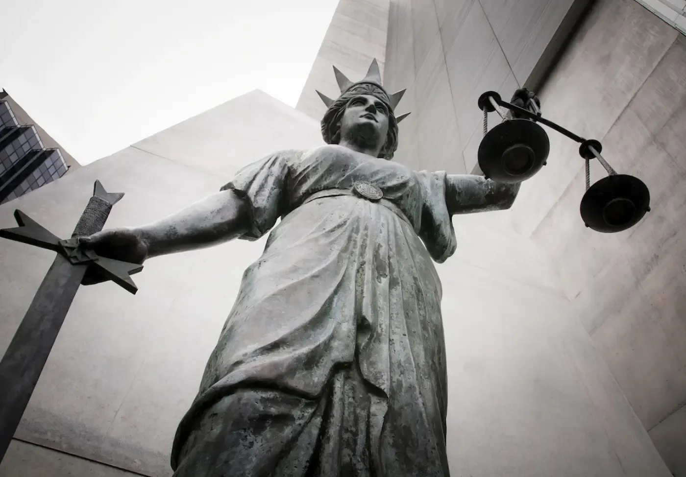 The Lady Justice statue outside the Brisbane law courts